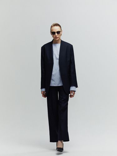 Oversized Collarless Mens Jacket_Dark Navy - L’H.A.S - Modalova