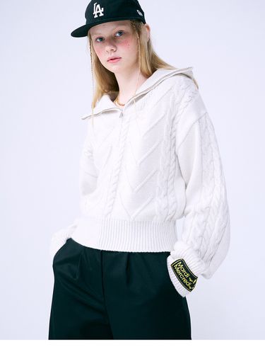 Cashmere Blended Cable Half Zip Up - MARDI MERCREDI - Modalova