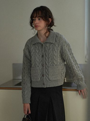 Collar Cable Wool Cardigan - URAGO - Modalova