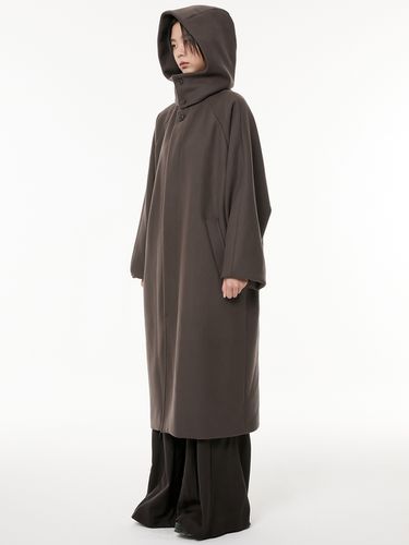 Hooded Balmacaan Coat _ Brown - FLARE UP - Modalova