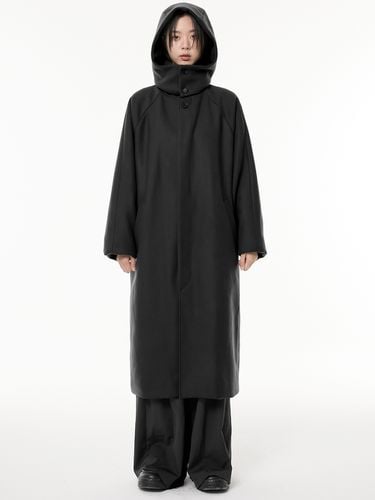 Hooded Balmacaan Coat _ Black - FLARE UP - Modalova