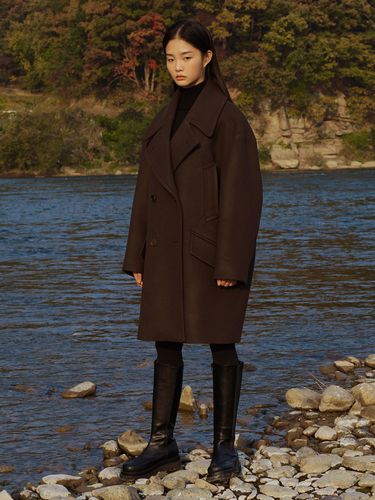 Woman] Oversized Double-Breasted Wool Coat _Brown - NUAKLE - Modalova