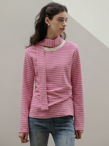 Striped Round Neck Scarf Top _ Pink - DUNDROP - Modalova