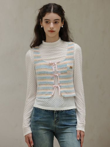 Pastel Striped Ribbon Vest - DUNDROP - Modalova