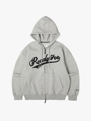 Applique Logo Zip Up Hoodie - Gray - ready4next - Modalova