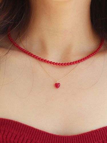 K GF Silver Red Quartz Crystal Heart Necklace - modernlike - Modalova