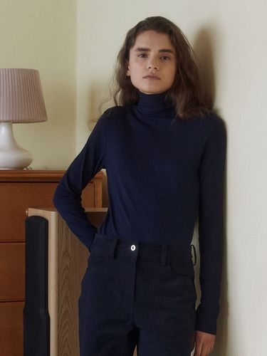 Basic Ribbed Turtleneck Top - Navy - uncooked - Modalova