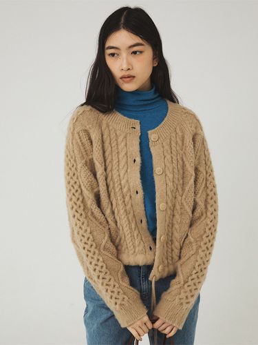 Alpaca Cable Knit Cardigan - Mocha Beige - Tillber - Modalova