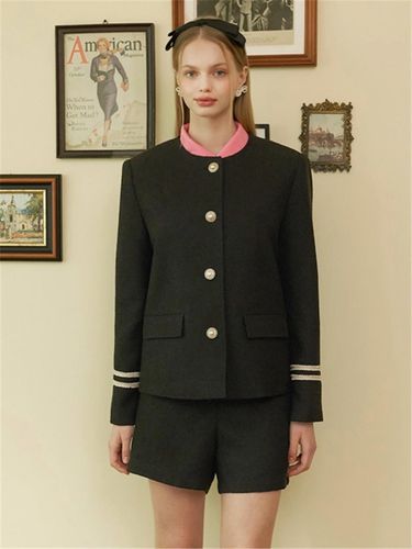 Sailor Line Tweed Jacket - Black - ILLUSTRIS ILLUSION - Modalova