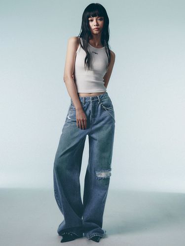 Destroyed Wide Denim Pants_Indigo - CITYBREEZE - Modalova