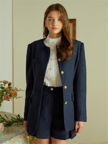 Round Tweed Jacket - Navy - ILLUSTRIS ILLUSION - Modalova