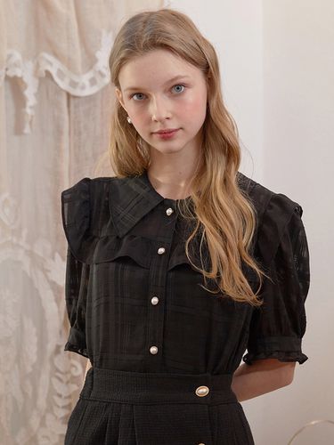 Chiffon Check Blouse - Black - ILLUSTRIS ILLUSION - Modalova