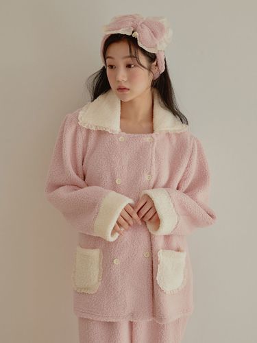 Double Button Fur Pajama Set - LUNALUZ STUDIO - Modalova