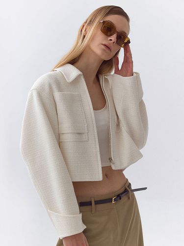 Crop Zip-Up Tweed Jacket - MAGJAY - Modalova