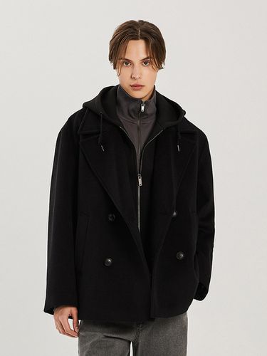 Detachable Hoodie Pea Coat _ Black - ADHOC - Modalova