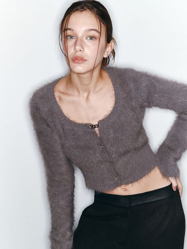 Feather Cropped Cardigan (Grey) - ASURA - Modalova