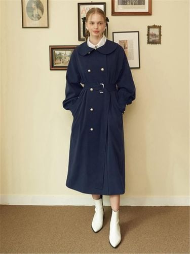 Round Collar Trench Coat - Navy - ILLUSTRIS ILLUSION - Modalova