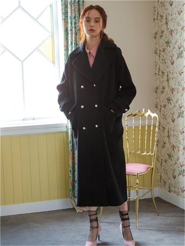 Wide Collar Double Coat - Black - ILLUSTRIS ILLUSION - Modalova