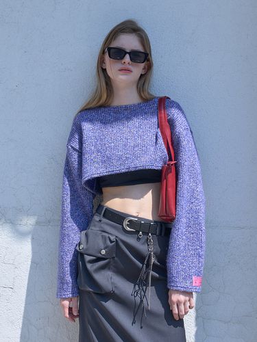 Round Neck Crop Stud Knit T-shirts_Purple - 320SHOWROOM - Modalova