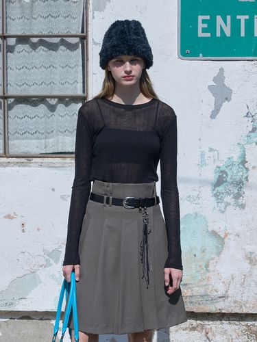 Wool Blend See-Through Long Sleeve Tshirts_Black - 320SHOWROOM - Modalova