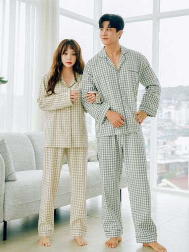 Couple Classic Check Washing Cotton Two-Piece - LUNALUZ STUDIO - Modalova