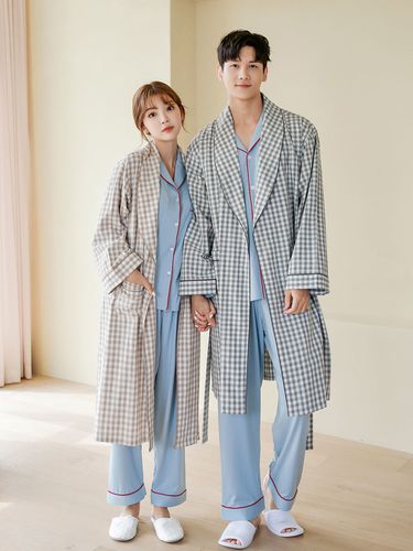 Couple Classic Check Cotton Robe Pajama - LUNALUZ STUDIO - Modalova