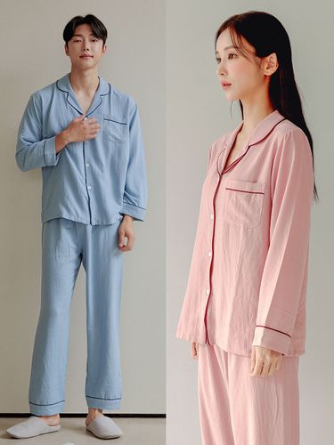 Couple Peony Sand Washing Collar Pajama - LUNALUZ STUDIO - Modalova