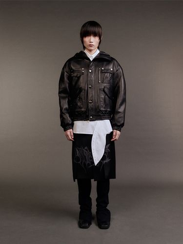 Leather Hooded Bomber Jacket () - Lesugiatelier - Modalova