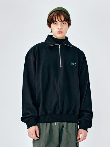 Double Logo Half Zip Up Sweatshirt - MOMENTISM - Modalova