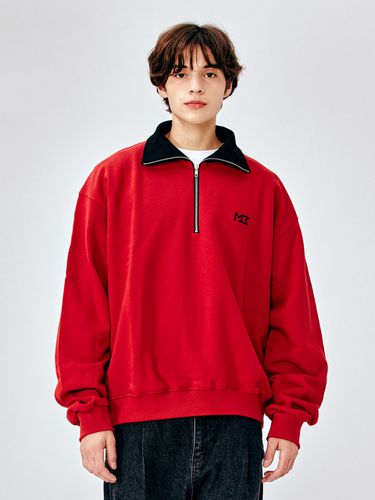 Double Logo Half Zip Up Sweatshirt - MOMENTISM - Modalova