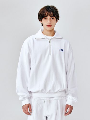 Double Logo Half Zip Up Sweatshirt - MOMENTISM - Modalova