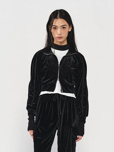 Velvet Cropped Zip-Up Track Jacket _ - SEARCH410 - Modalova