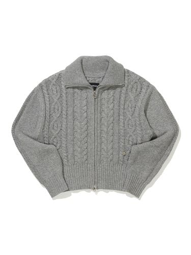 Cable High Gauge Zip Up Knit Cardigan - MARKM - Modalova