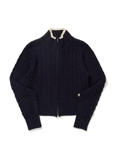 Cable Cropped Turtleneck Zip Up Knit Cardigan - MARKM - Modalova