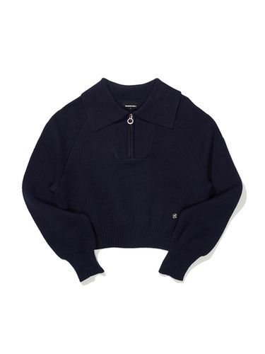 Cropped 1/2 Zip Knit Sweater - Navy - MARKM - Modalova