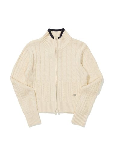 Cable Cropped Turtleneck Zip Up Knit Cardigan - MARKM - Modalova