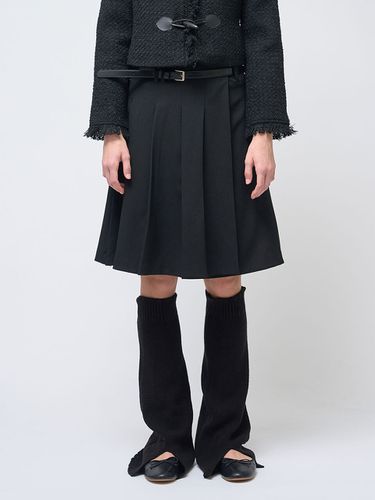 Double Belt Loop Knee Length Skirt_Black ( + Belt) - 320SHOWROOM - Modalova