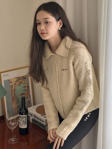 Fluffy Collar Knit Cardigan - INJIACTIVE - Modalova