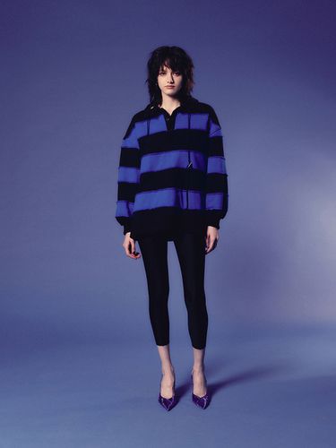 Stripe Frayed Hoodie (Blue) - Lesugiatelier - Modalova