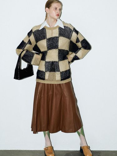 Wool Blended Checker Board Sweater_Beige - OPEN YY - Modalova