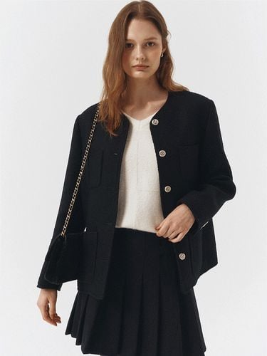 Spencer Collarless Tweed Jacket_Black Navy - Dunst for WOMEN - Modalova