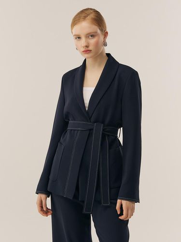 Drama Signature] Shawl Collar Stitch Blazer_NAVY - FRONTROW - Modalova