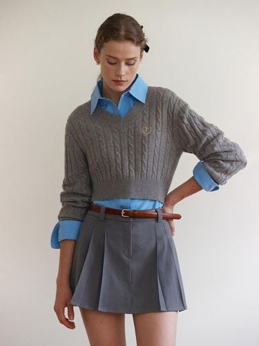 V-neck Cable Knit_Gray - ROLAROLA - Modalova