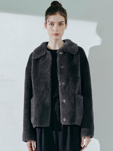 Real Wool Fur Crop Jacket [Gray] - LeftSeoul - Modalova