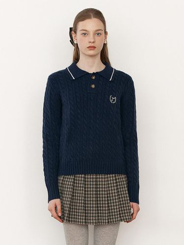 Logo Collar Cable Knit (Navy) - ROLAROLA - Modalova