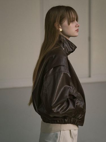 Leather Bomber Jacket_Brown - Siyazu - Modalova