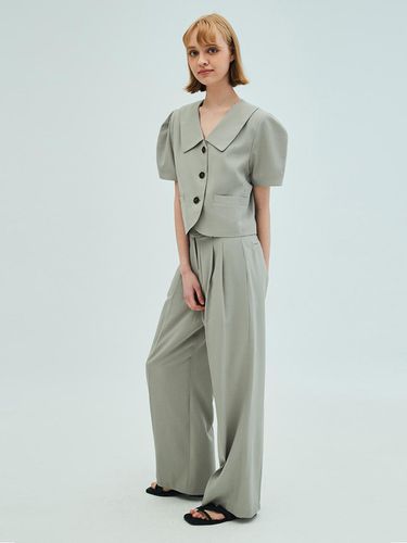 Puff Sleeve Cropped Jacket Two Tuck Wide Pants Set - OPENING SUNSHINE - Modalova