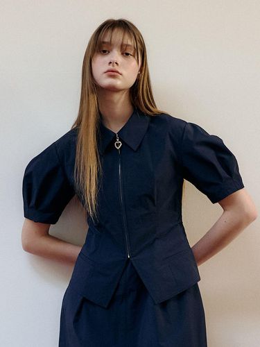 Balloon Puff Shirt Jacket _ Navy - Et demain - Modalova