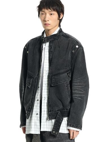 Denim Zip Biker Jacket - Black - VONVAT - Modalova