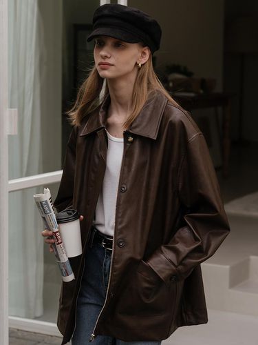 Eco Leather Pocket Jacket (Brown) - TILLIDIE - Modalova